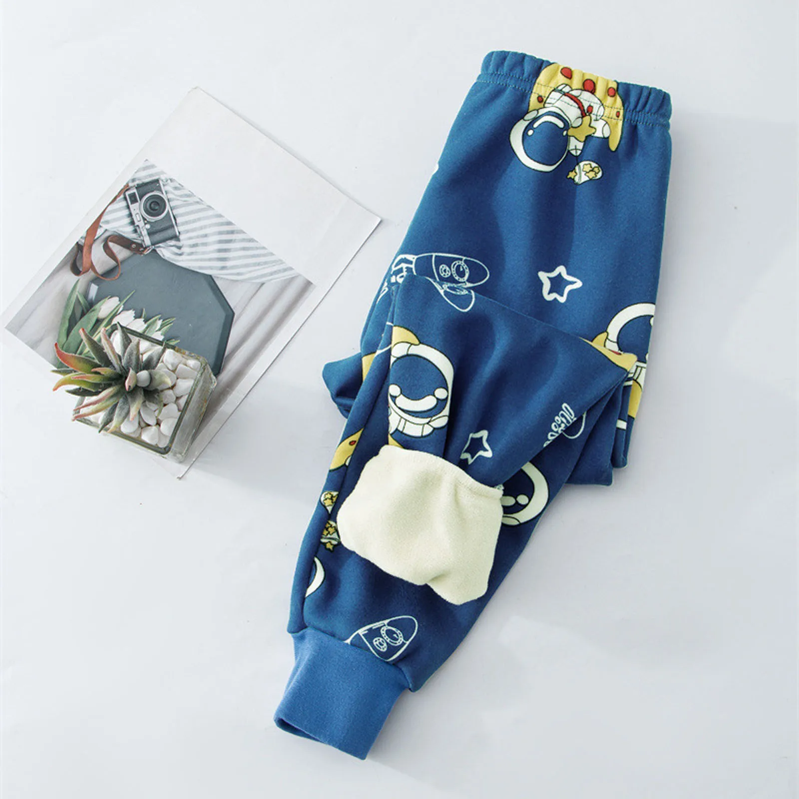 Children Autumn Winter Fleece Thickened Autumn Pants Baby Windproof Pantyhose Warm Boys Girls Cute Cartoon Single Pajama Pants