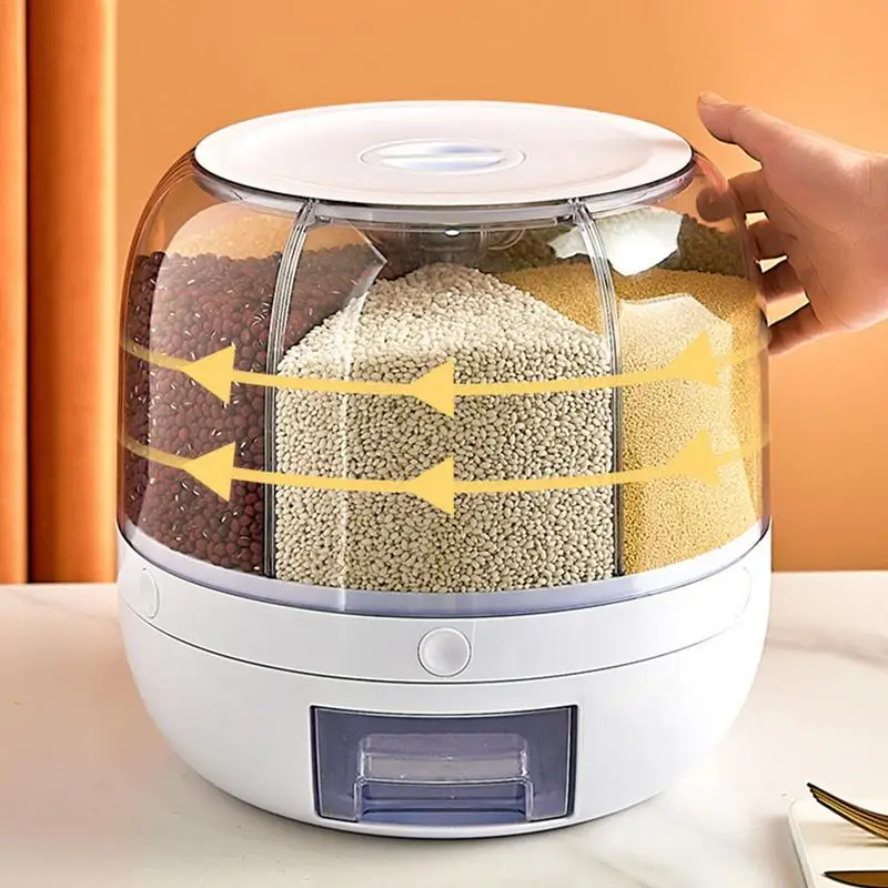 Rotating Cereal Dispenser Rice Storage Containers Large Capacity 6Grid
