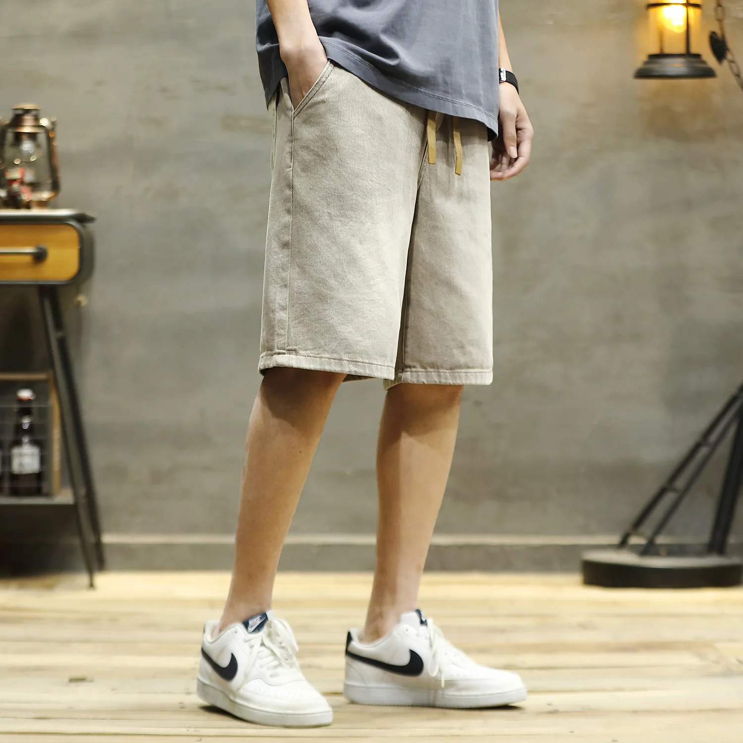 Good Quality Summer Fashion Men's Elastic Waist Soft Casual Denim Shorts Korea Style Dense Fabric Vintage Thin Half Length Pants