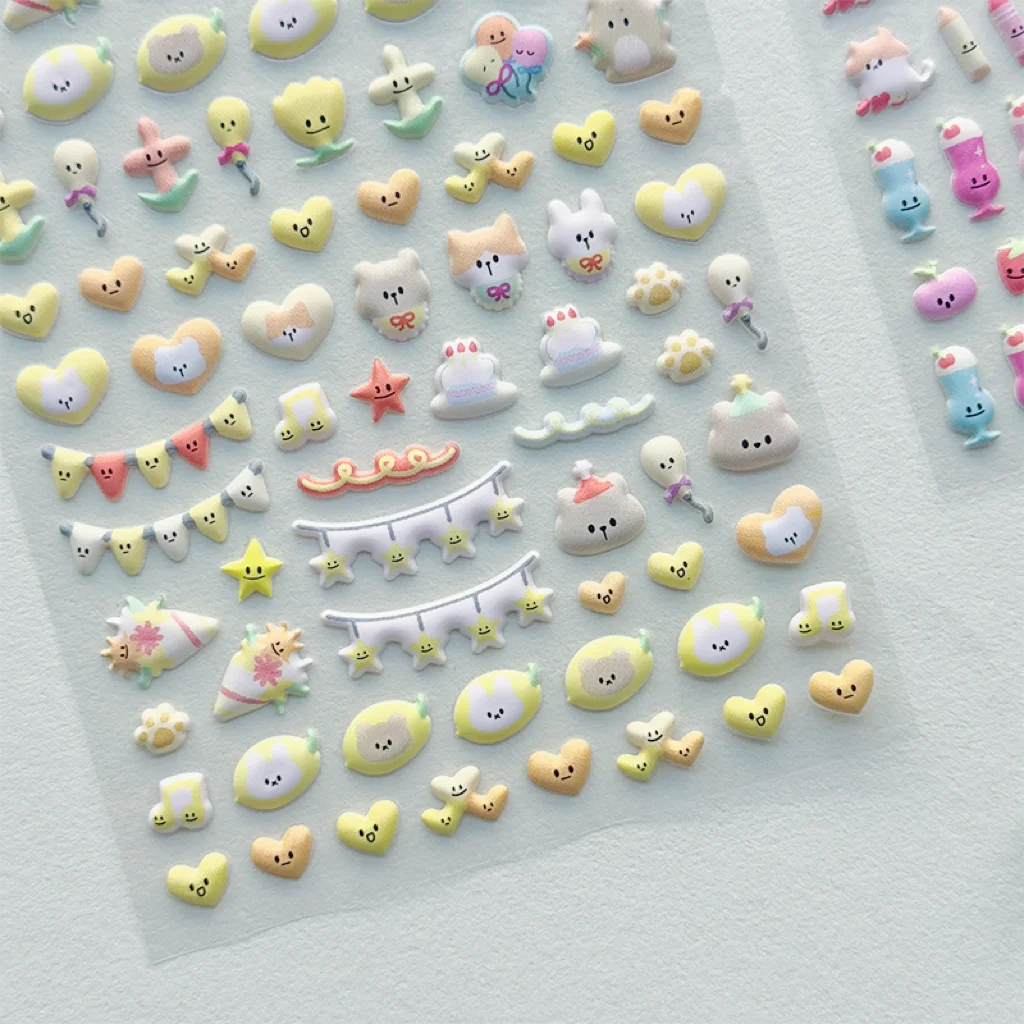 1개/4개 3D 미니 귀여운 동물 폼 스티커 사랑스러운 하트 포함 DIY 공예 장 접착 데칼 휴대폰 케이스 앨범용