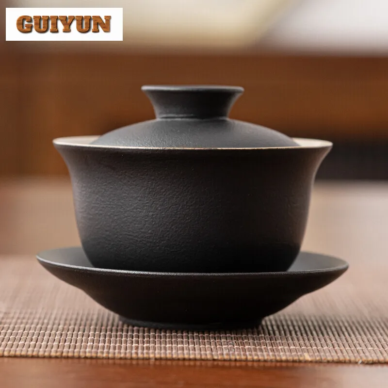 160ml Coarse Pottery Handmade Cover Bowl Household Small Capacity Gaiwan Aesthetic Tea Tureen Tea Brewing Items Collection