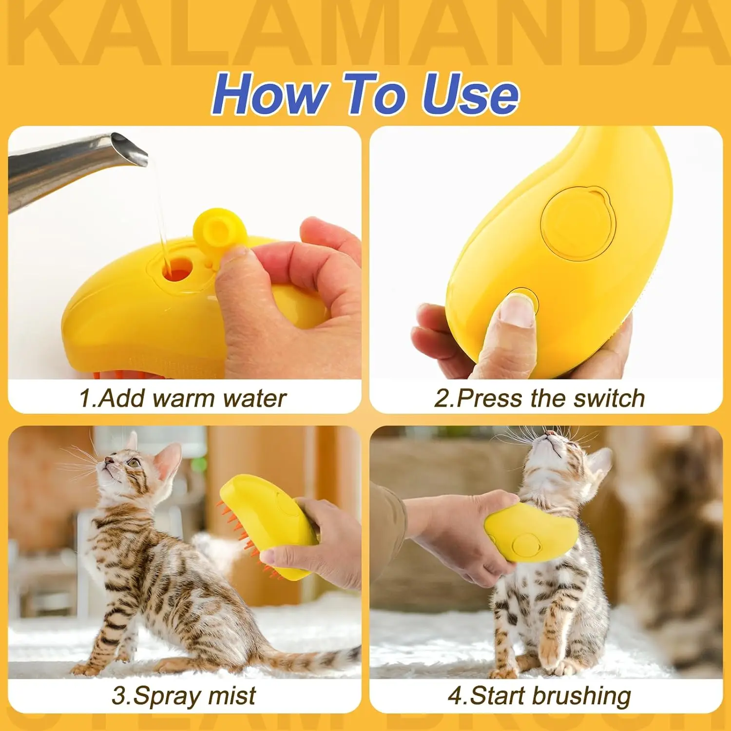 3-in-1-Dampfbürste für Katzen und Hunde: Silikon-Massagebürste zur Fellpflege und Haarreinigung._voghion.com