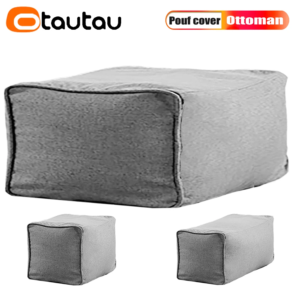 OTAUTAU Big Cube Fluffy Fur Bean Bag Pouf Ottoman Cover Beanbag Chair  Footrest Floor Seat Footstool Futon Stool Bench JD12LSM1T