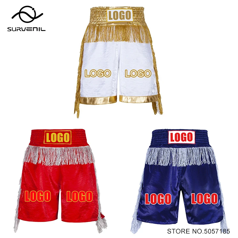 PersonalizedBoxingShortsMenWomensKidsTasselsSatinMuayThai
