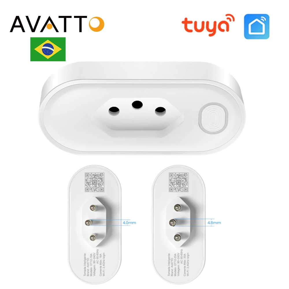 AVATTO Tuya WiFi/Zigbee สมาร์ทบราซิลปลั๊ก, บราซิลมาตรฐานซ็อกเก็ต Outlet การตรวจสอบพลังงาน 16A/20A จับเวลา APP เสียงสําหรับ Alexa 1