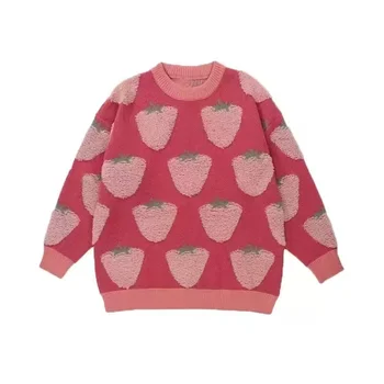 سترة نسائية فضفاضة لخريف وشتاء 2025 بأكمام طويلة بلوفرات وردية محبوكة للسيدات برقبة دائرية سترة دافئة ملابس نسائية 6