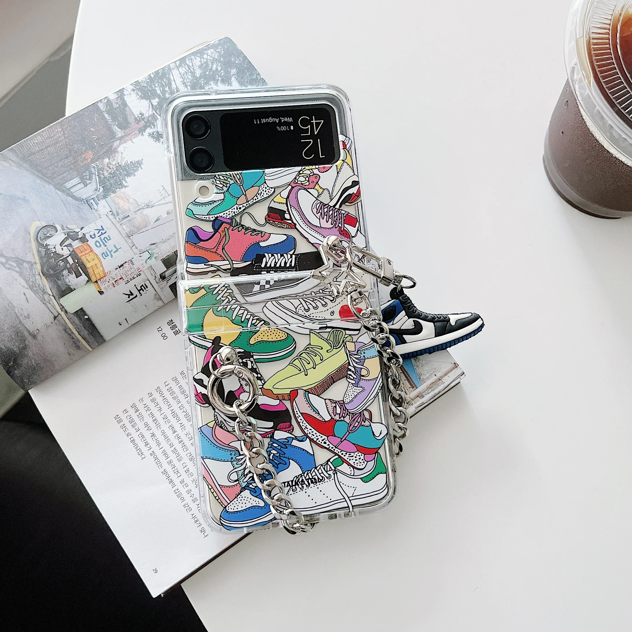 Korea Cartoon Phone Cases For Samsung Galaxy Z Flip 4 3 5G Cute Bracelet  Holder Clear Hard PC Cover Case For Samsung Z Flip 1 2 - AliExpress