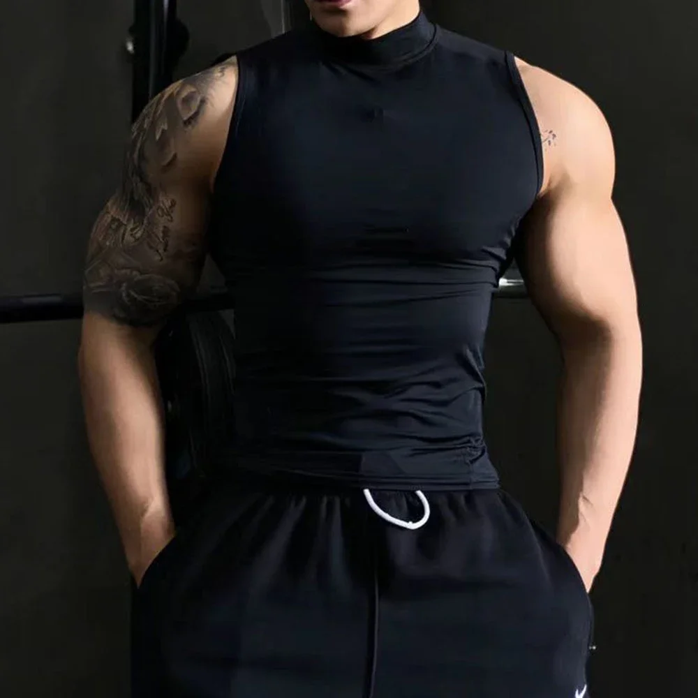 

Bodybuilding Gym Sports Vests Workout Sexy Tank Top Men Tight Singlet Fitness Muscle Sweatshirt Mock Neck Gym Clothing Mens