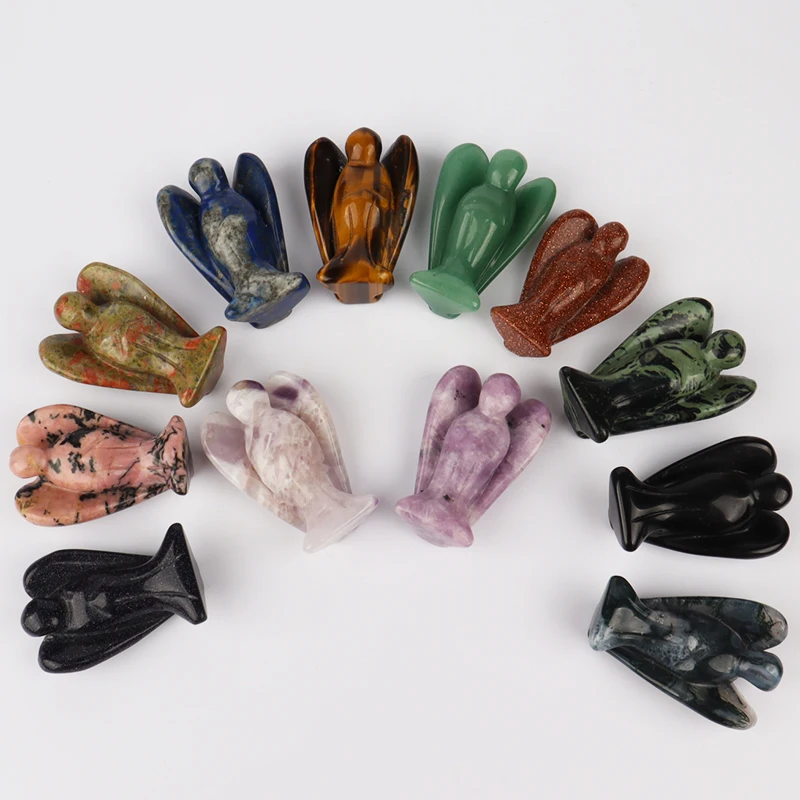 Hand carved natural stone angel figurine, mini Crystal Crafts, Black Jade gemstone, healing, home decoration, 1.5 inch 6
