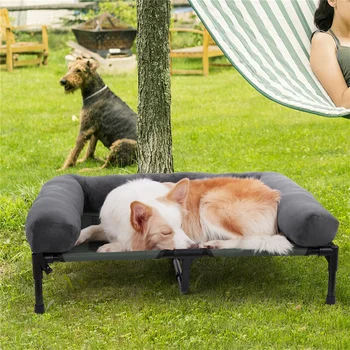 XXL XL Large Dog Bed Outdoor Raised Dog Bed with Cooling Breathable Mat and Soft Plush Mat Pet Puppy Camping Cot for Home Garden 3