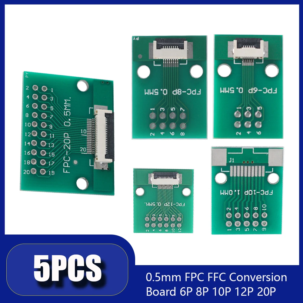 5Pcs/lot FPC FFC 0.5MM  Pitch Conversion board DIY PCB board 6P~20P 6 8 10 12 20 P connector For Cable transfer