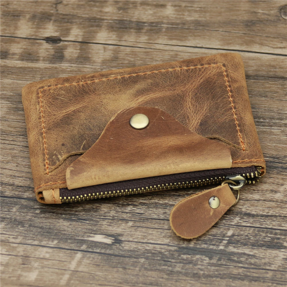 Coin Purse Coin Wallet Change Bag Women Wallet Card Wallet Men's Handmade Vintage Genuine Leather Coin Purse Women Casual Zipper Coin Bag Pouch Card Holder Cowhide Leather Purses Wallets
