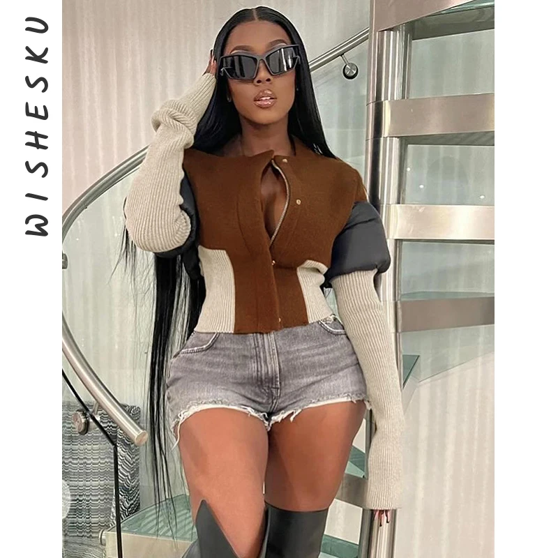 

Модные Лоскутные теплые хлопковые куртки, женские хипстерские приталенные пальто с длинным рукавом на молнии, весна 2024, повседневная верхняя одежда, уличная одежда