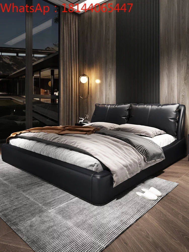 

Bed Italian extremely simple leather light extravagant simple double soft bag wedding Nordic high-end solid wood