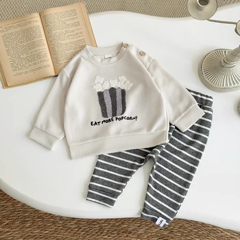 Spring Autumn Baby Boys Girls Clothes Set Color Block Pocket Tops+ Solid Color Pants Korean Style Comfort Tracksuit 2Pcs/set 1