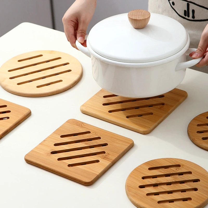 Bamboo Trivet Mat Set Kitchen Wood Hot Pads Trivet Heat Resistant Pads for Hot Dishes/Pot/Bowl/Teapot/Hot Pot Holders Anti-Hot
