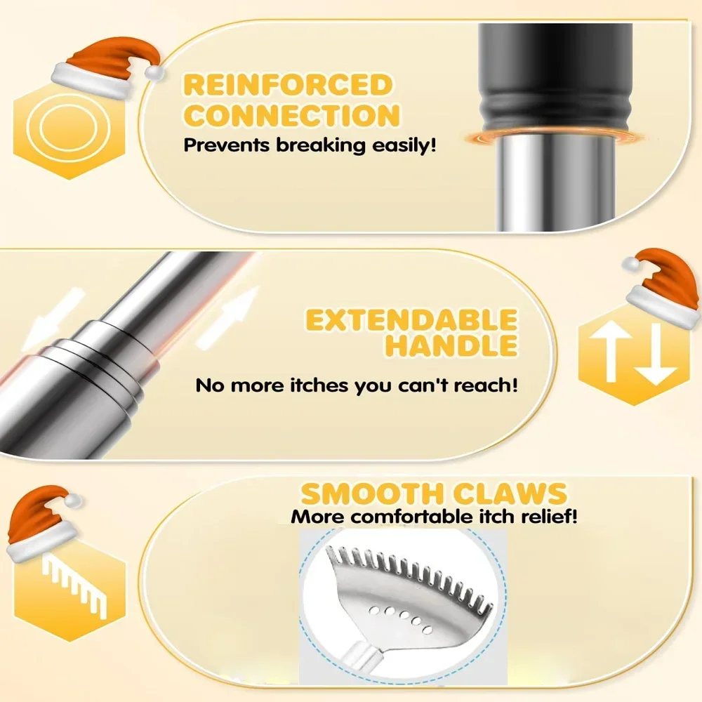 Upgraded Extendable Back Scratcher 15 Rakes Stainless Steel Portable Telescopic Back Scratcher Massage Tools Gifts for Men Women