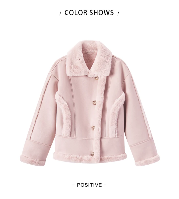 Chaqueta de mujer de gamuza sintética de piel de conejo sintética cálida de invierno nueva solapa estilo motociclista chaqueta holgada retro