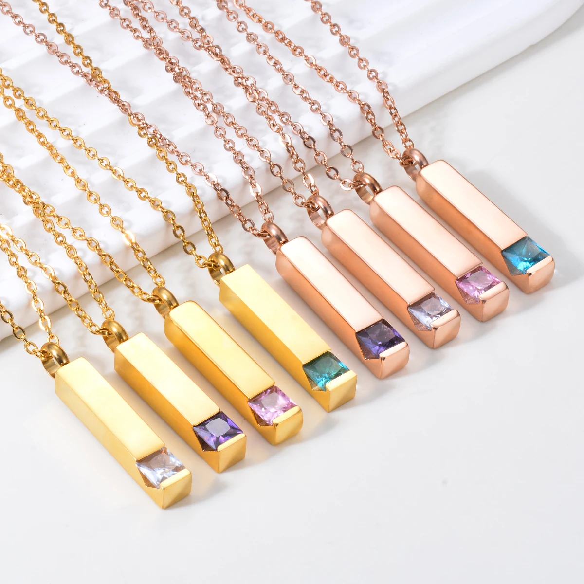 Cremation Urn Women Necklace Men Necklace Unisex 2 Colors Stainless Steel Cube Zircon Bar Cremation Urn Necklace for Ashes Memorial Birthstone Jewelry