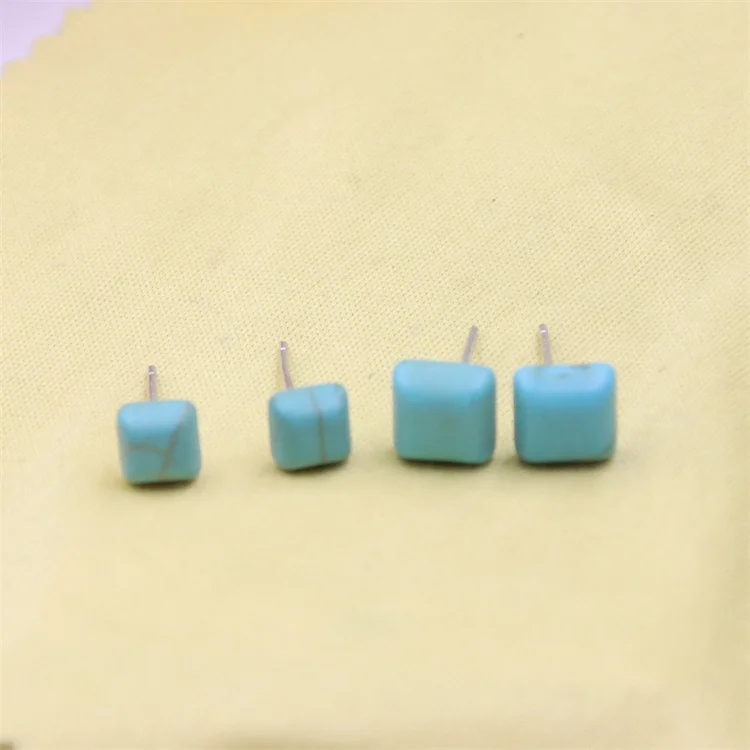 

Fashion Trend ZFSILVER 100%925 Sterling Silver Green Synthetics Turquoise Square Earring For Women Jewelry Gemstone Brincos Gift