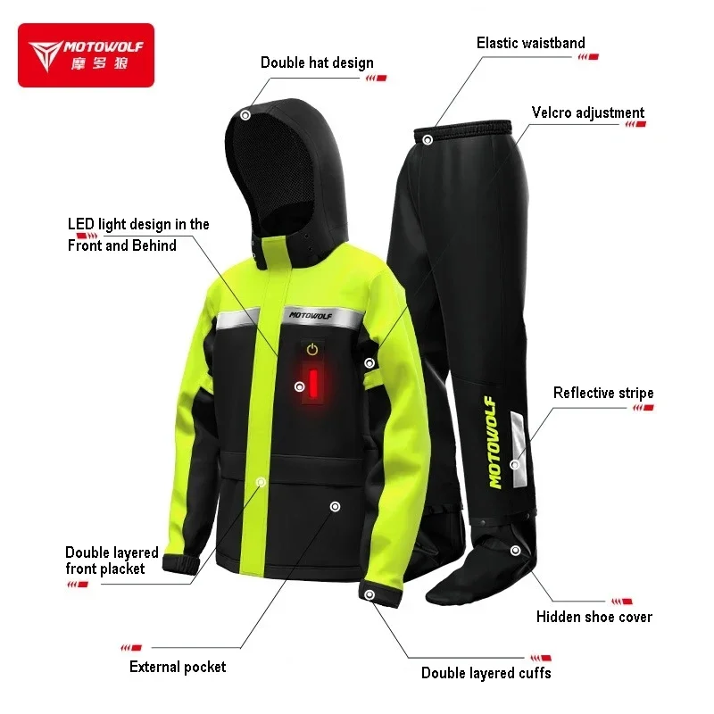 Motowolf Motorcycle Rain Coat Waterproof Motorcyclist Raincoat Men