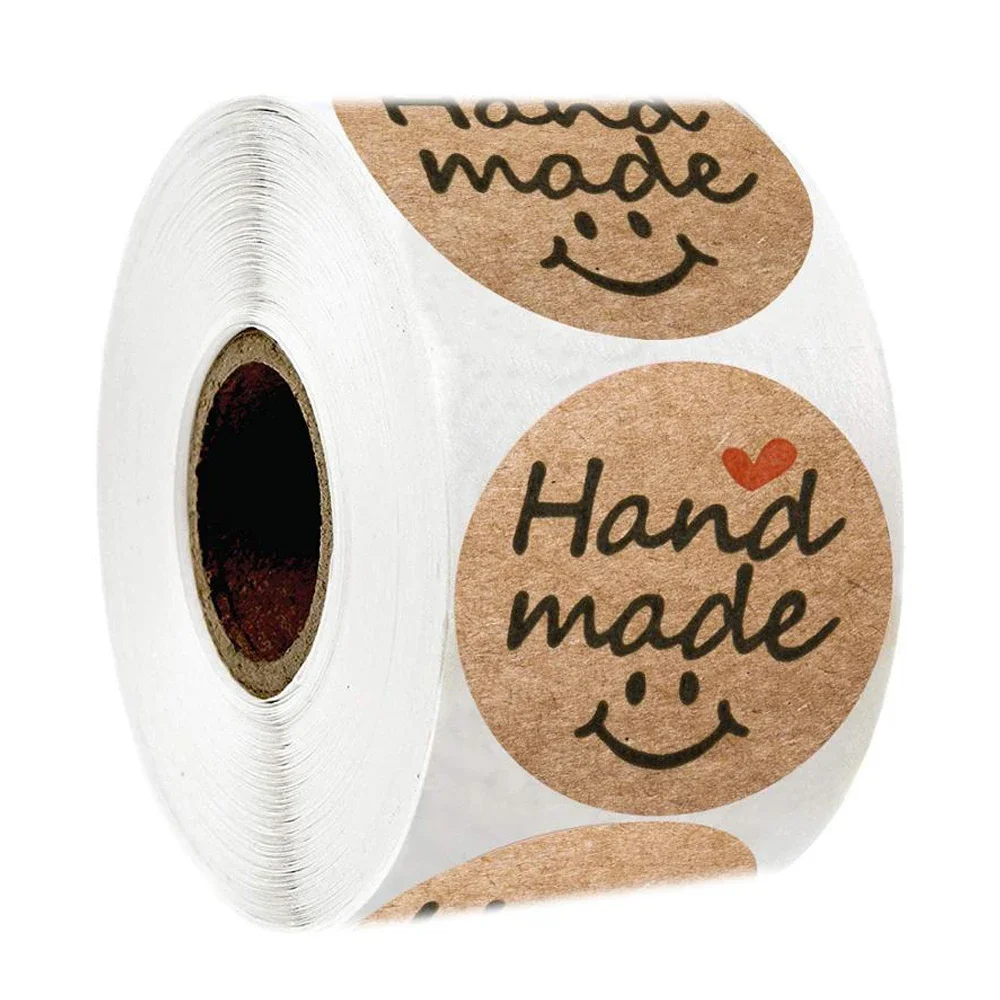 100-500pcs Kraft Paper Stickers Smiling face pattern Scrapbook Gift Stationery Label Sticker Handmade With Love For The Sticker self adhesive stickers stationery stickers paper stickers adhesive stickers smile face stickers smiley stickers kraft paper stickers