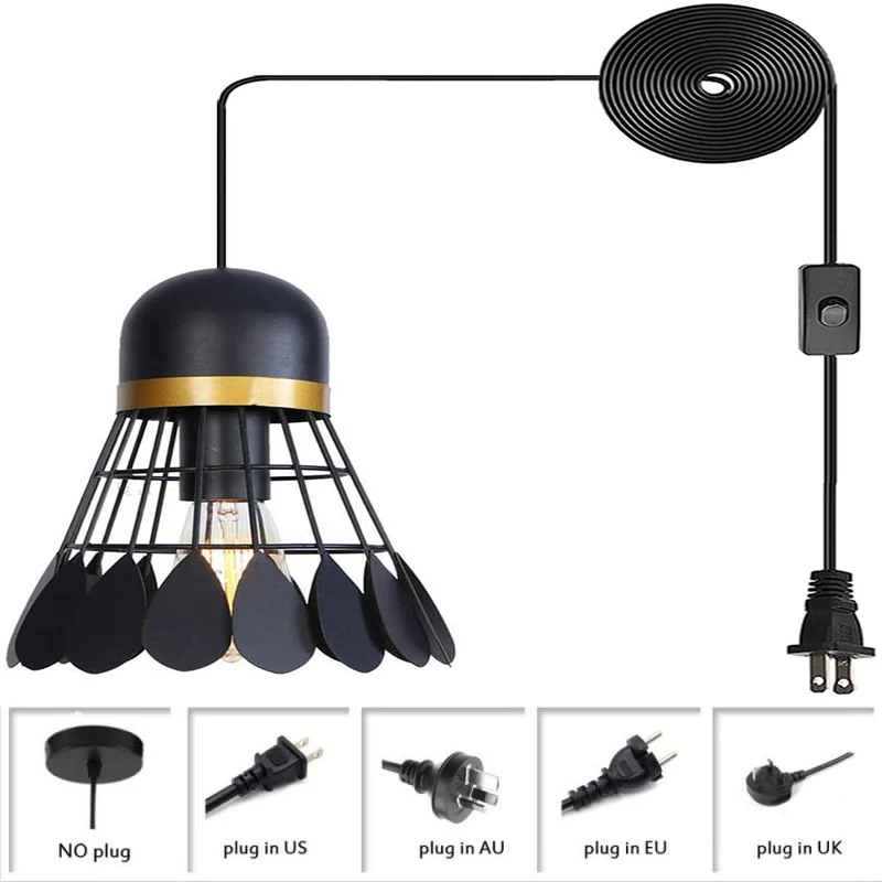 

Creative Badminton Pendant Lights Green Metal Ceiling Light Modern Plug In Pendant Lamp Fixture for Bedroom Living Room