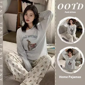 Spring and Autumn New Cartoon Ladies Pajamas Homewear Set Ins Style Maternity Pajamas Homewear Sweet Loose Homewear Set