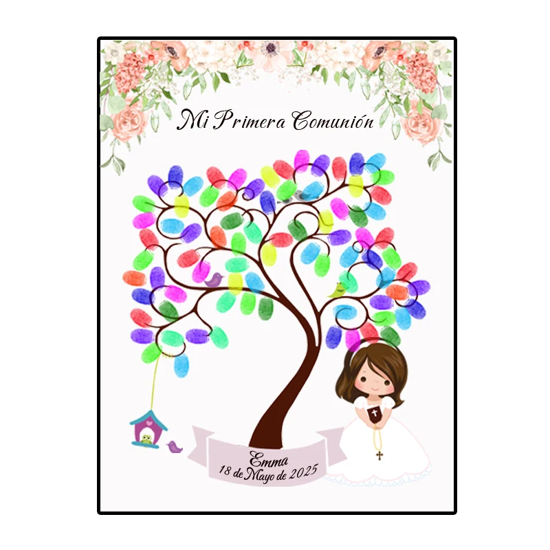 Theme Name Date Fingerprint DIY Tree Leaf Painting for Kids First Holy Communion Party Decoration tree leaf painting decoration