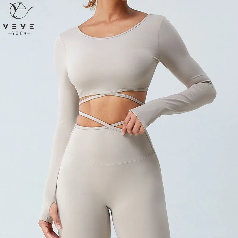 Women Sport 2 in 1 Tops Long Sleeve Workout Slim T Shirts Athletic Running Gym Push-up Running Fitness Yoga Tops with Padded image