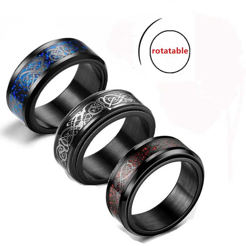 Stainless Steel Ring Finger Ring Fidget Spinner Ring Animal Ring Stainless Steel Celtic Dragon Carbon Fibre Rings for Men Anti Stress And Anxiety Rotating Ring Fidget Spinner