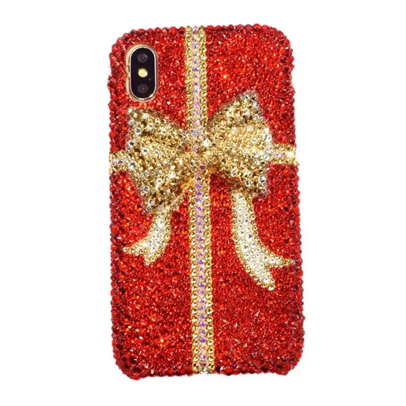 Luxury 3D Gold Bow Red Rhinestone Handmade Phone Case for Samsung Galaxy S21 S22 Plus S23 Ultra A04S A14 A34 A54 A13 S24