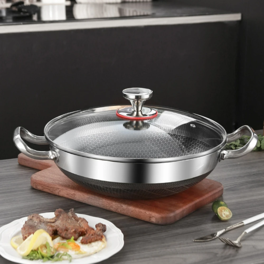 

Stove Steel Honeycomb Wok Cooker Bottom Pan Gas Non Grade Frying Stainless General Stick Food Pot 304 Pan Induction