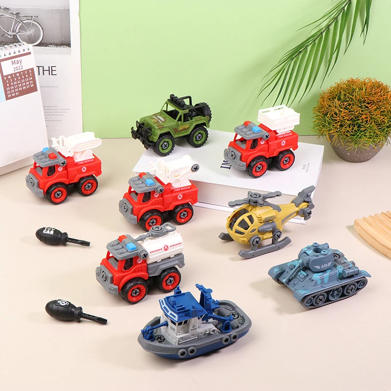 1 Set DIY Construction Truck Farm Toys Screw Helicopter Take Apart Vehicle Toy Build Car For Boy Kid Building Blocks Gift