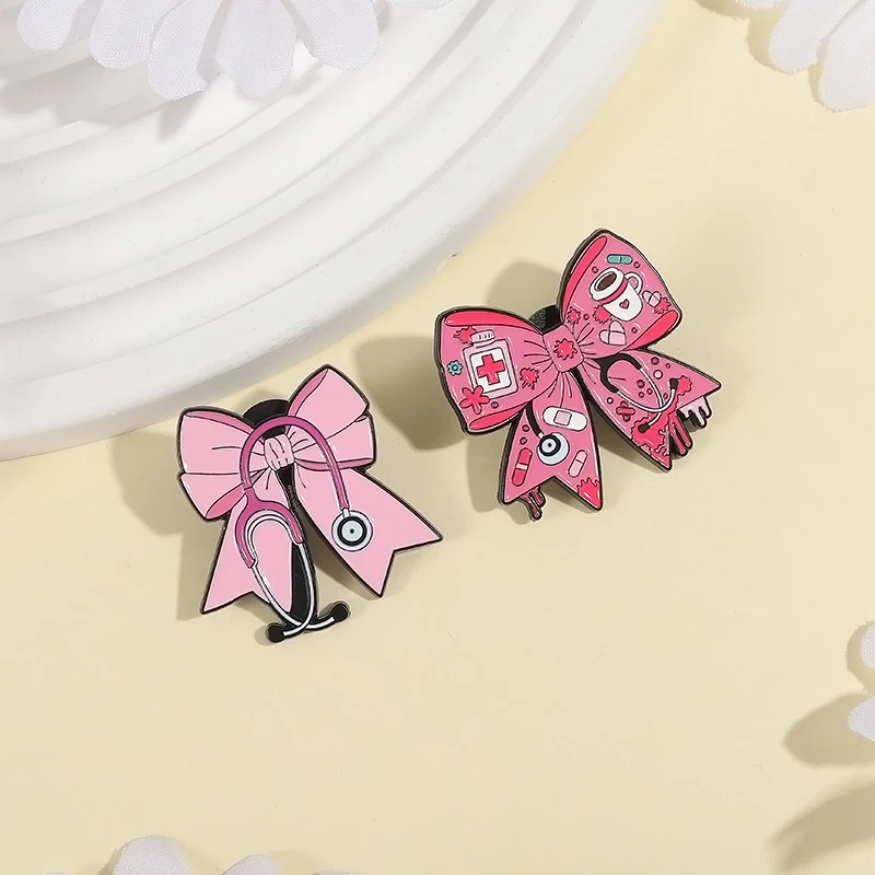 Rosa Schleife Emaille Pins Doktor Krankenschwester Stethoskop Metall Broschen Mode Revers Abzeichen Rucksack Kleidung Schmuck Geschenk für Freunde – Detail 9