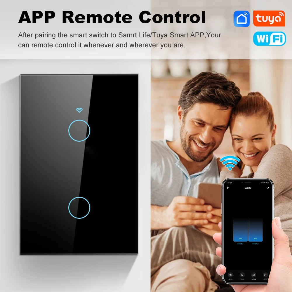 Tuya Wifi US Smart Switch Wire/No Neutral Wire 1/2/3/4Gang Mobile Phone Remote Voice Control Timing Google Assistant Alexa Voice