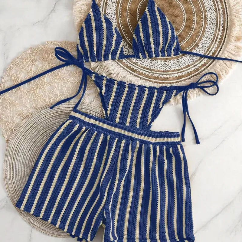 new style boxer shorts mesh three-piece women's swimsuit