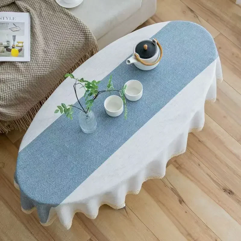 Oval Shape Cotton Linen Table Cloths Nordic Tea Coffee Tablecloths Round Table Cover for Round Wedding Party Decorations