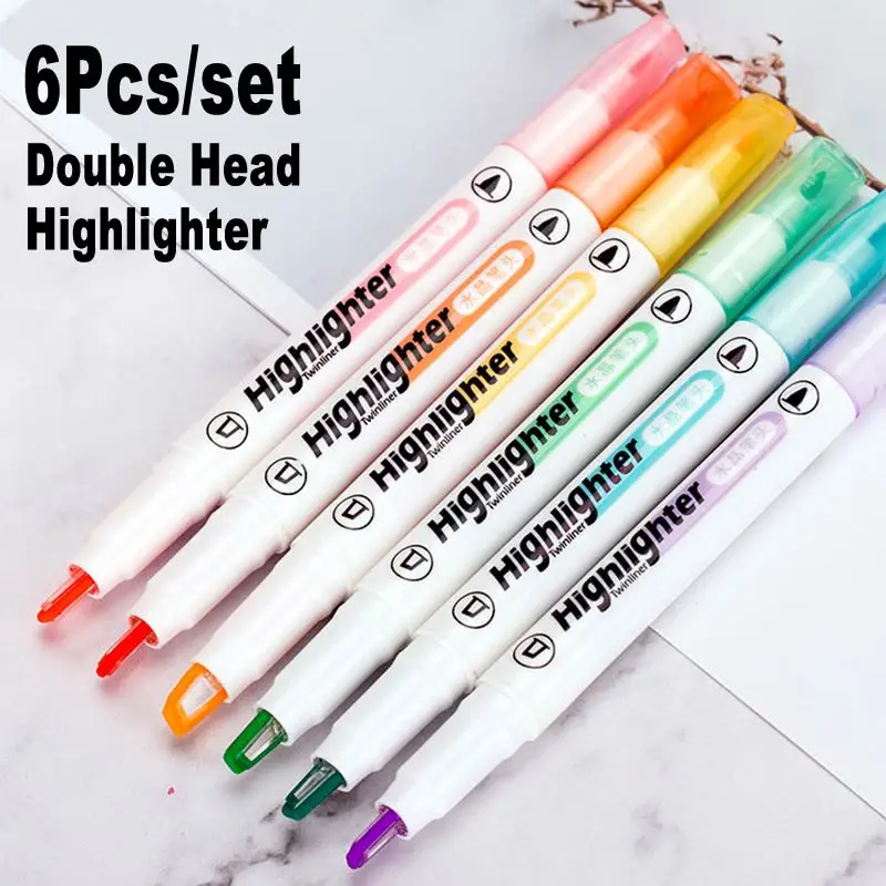 6PCS Clear View Highlighter Double End Highlighter Pens Macaron Color Manga Markers  Midliner Pastel highlighters Kawaii Japanese - AliExpress