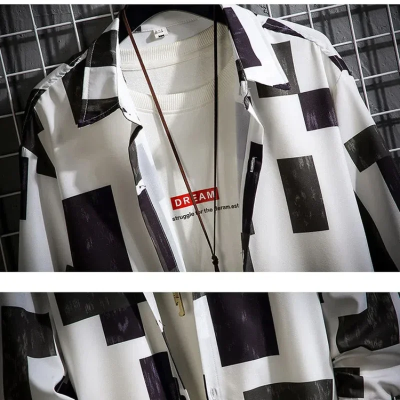 Men Casual Shirts - Plaid Long Sleeve Square Collar Button Front Shirt For Spring Autumn