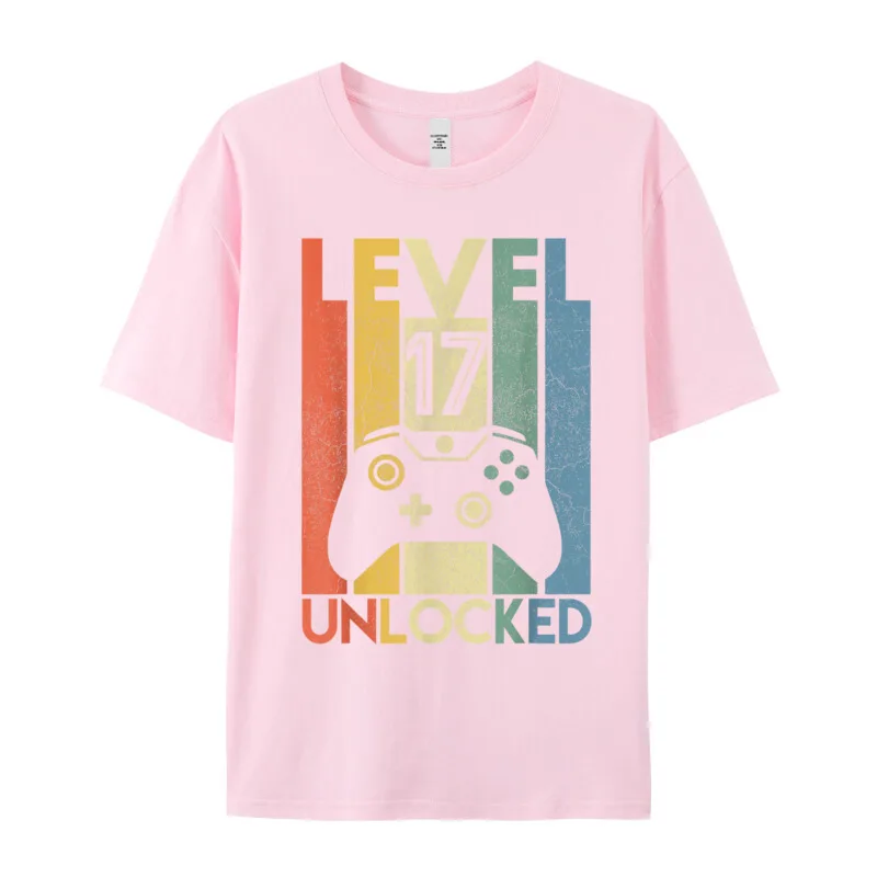 Level 17 Unlocked Shirt Funny Short Sleeve Tops Tees Crew Neck Combed cotton women's Tshirts Casual Tee Shirt Hip Hop Level 17 Unlocked Shirt Funny Video Gamer 17th Birthday Gift T-Shirt__19984 pink