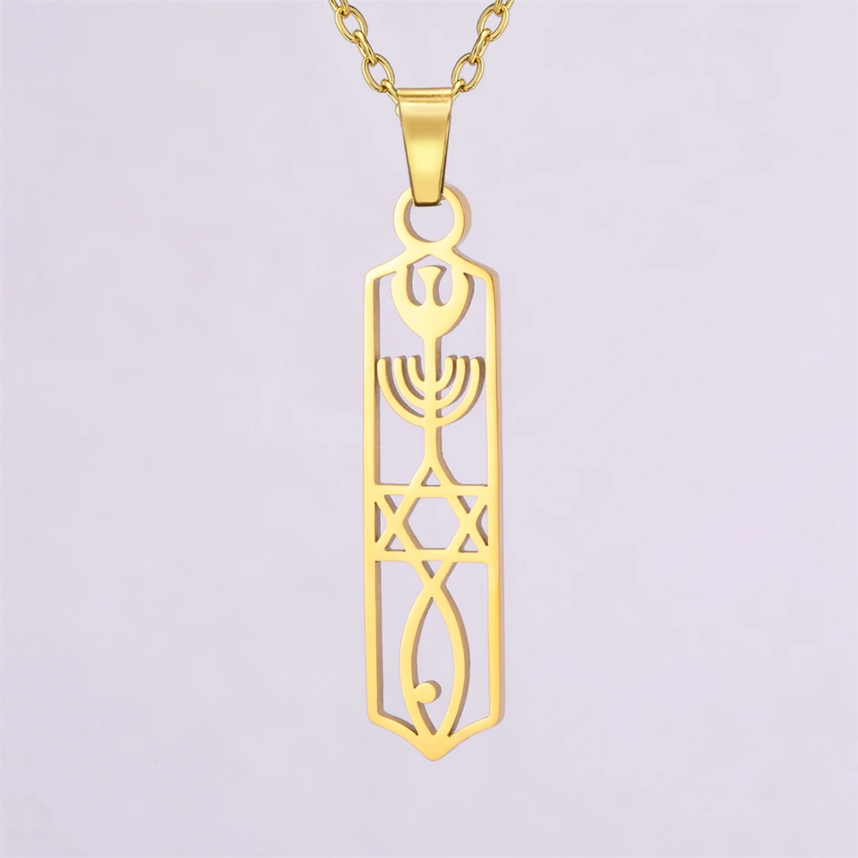 Collier Croix Et étoile De David Pour Femme - Pendentif Mixte Religieux, Acier Inoxydable
