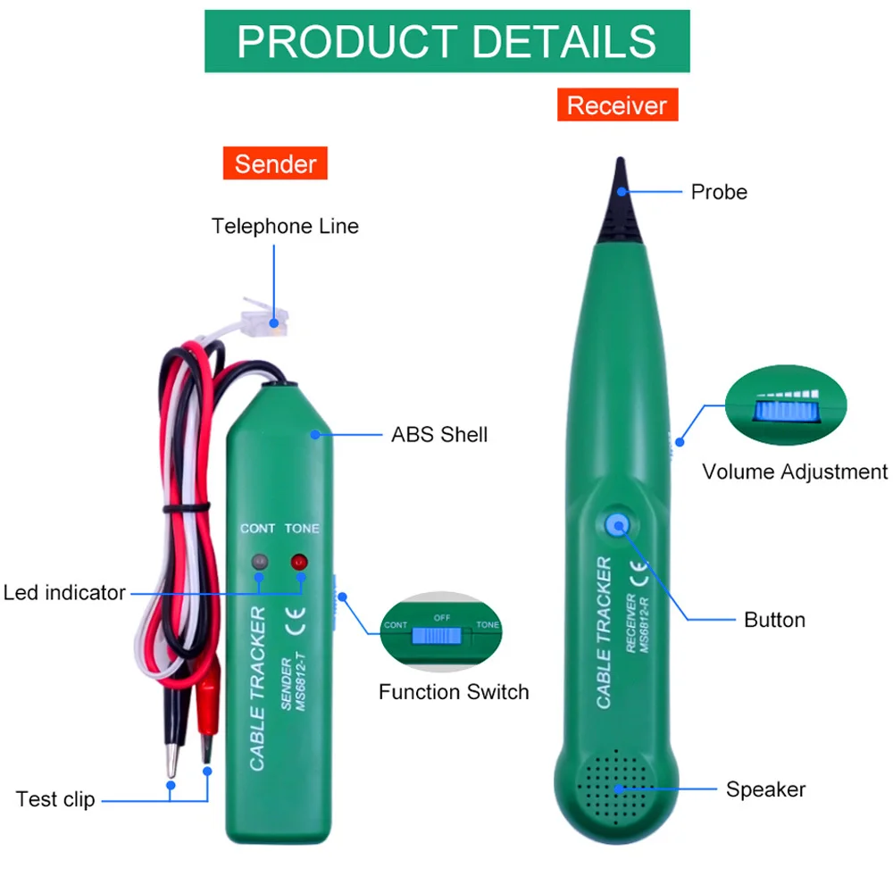 MS6812 Cable Car Tracker Tester Professional Line LAN Detector UTP STP Telephone Wire Tracer Breakpoint Location Diagnose Tone network cable tester