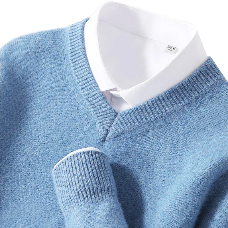 

Men's Soft Cashmere Blend Sweater V-Neck Pullovers Knit Korean Popular Clothes Tops Spring Male jumper Sweat-shirt