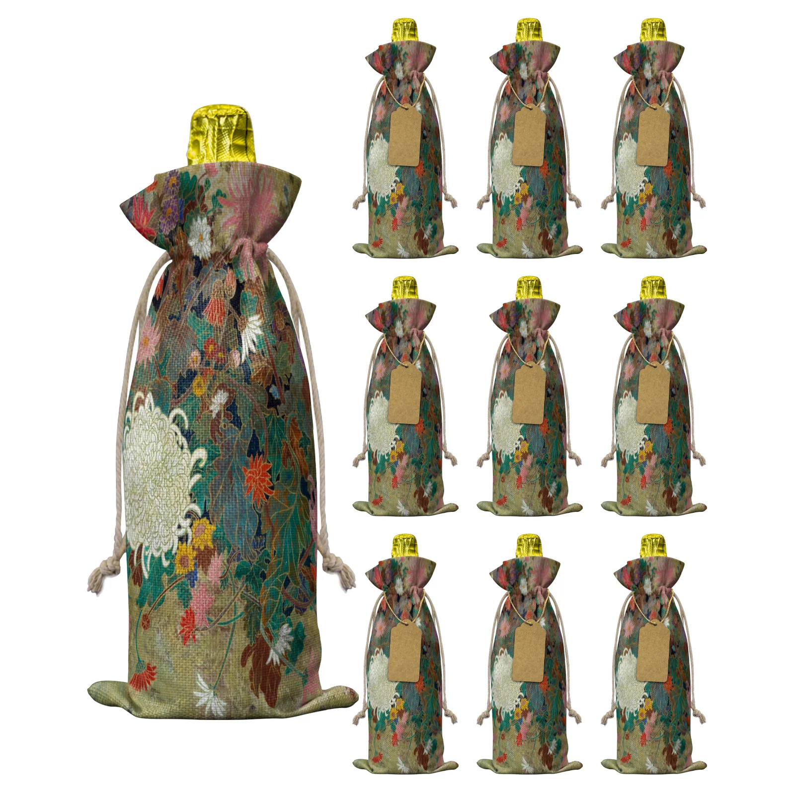 

10 шт. Цветок японский рисунок сумка для винных бутылок Рождественский Декор для дома Чехол для винных бутылок Свадебный декор для вечеринки Винные сумки подарок