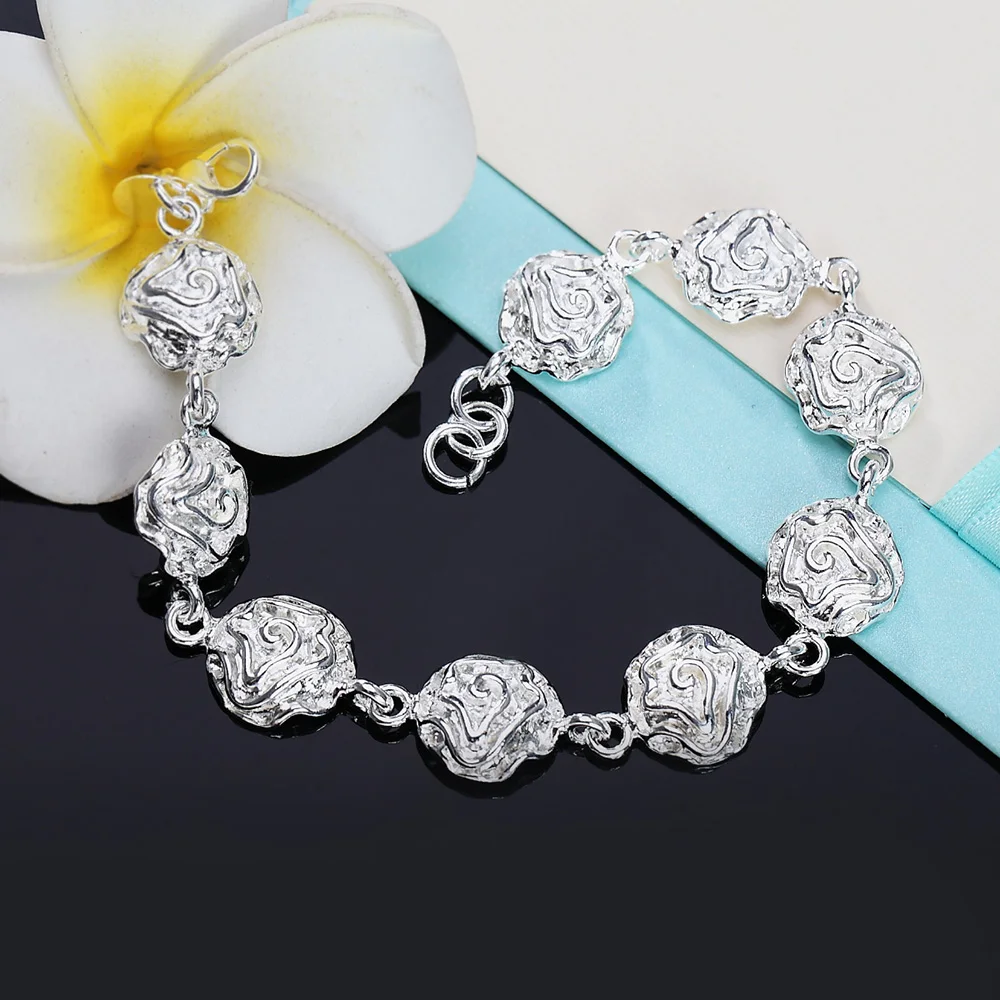 Hot fine 925 sterling silver Rose flower chain Bracelets for woman