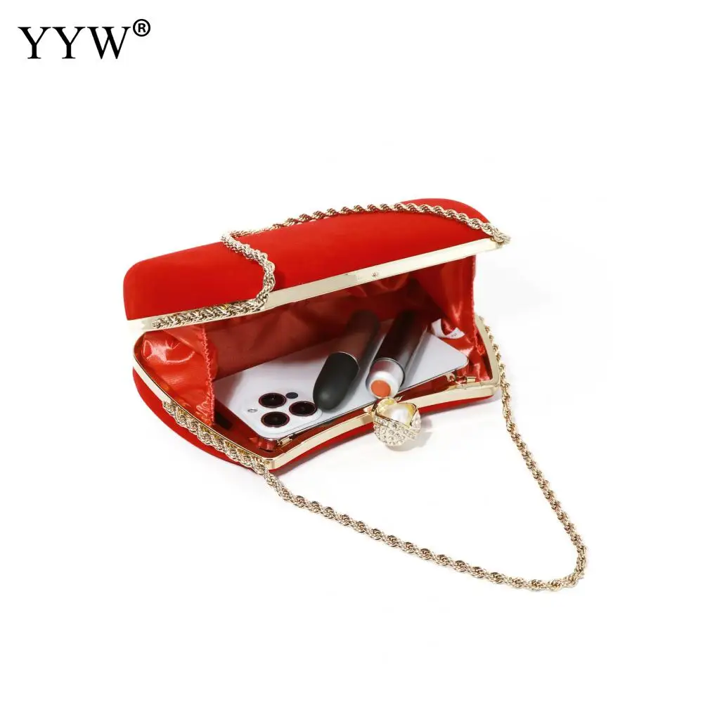 Women Evening Shoulder Bag 2023 Luxury Designer Bridal Bag Red Velvet Clutch Party Prom Wedding Crossbody Handbag Purse