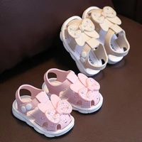 New Summer Aged 0-3 Cute Bow Rhinestone Baby Shoes For Girls Non-Slip Soft-Soled Children Toddler Kids Sandals With Covered Toes 2
