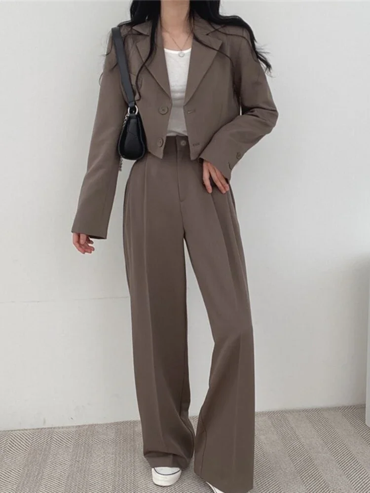 

2024 Spring Summer New Blazer Sets Khaki Long Sleeve Design Sense Suit Trousers Outerwear Temperament Commuting Woman 2 Pieces