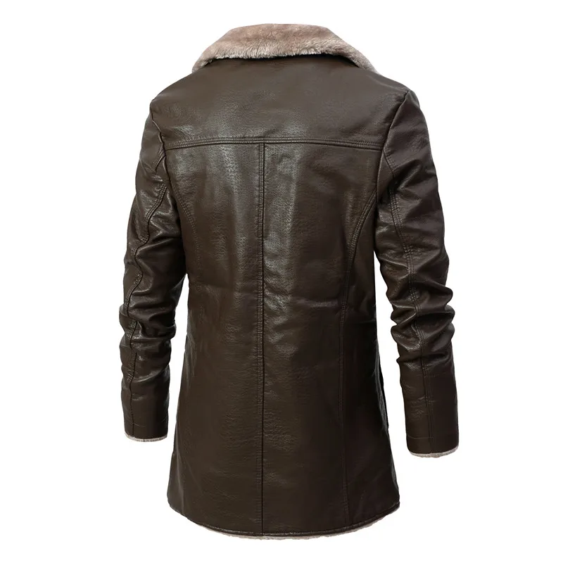 Men Winter Long Thick Fleece PU Leather Jacket Winter Fashion Suit Collar Men's Windbreaker Leather Jacket Coats leather jackets men winter jacket